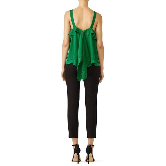 Rachel Zoe Portland Emerald Green Asymmetrical Ruffle Top Women's Size 2 - Picture 3 of 10